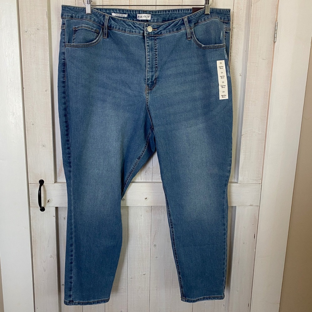 Ava & Viv Women 26W‎ High Rise Skinny Jeans Blue Denim Stretch Plus Size NWT